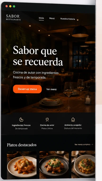 Diseño web demostrativo para un restaurante